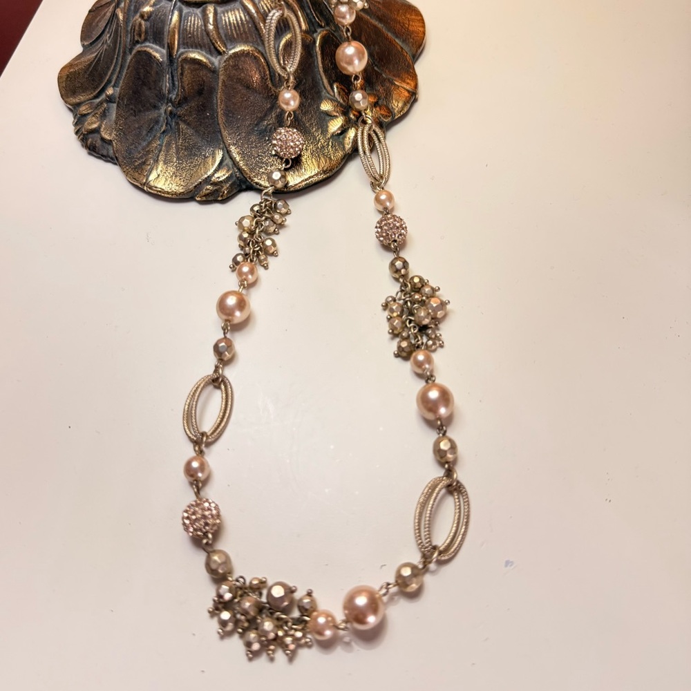 Vintage Talbots Gold Pearl Cluster Beads Disco Ball Link Necklace 36”